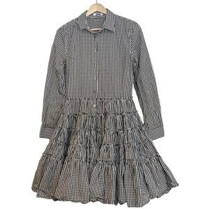 Anais Jourden Womens Gingham Plaid Fit & Flare Shirt Dress Size 40 Ruffle Flare